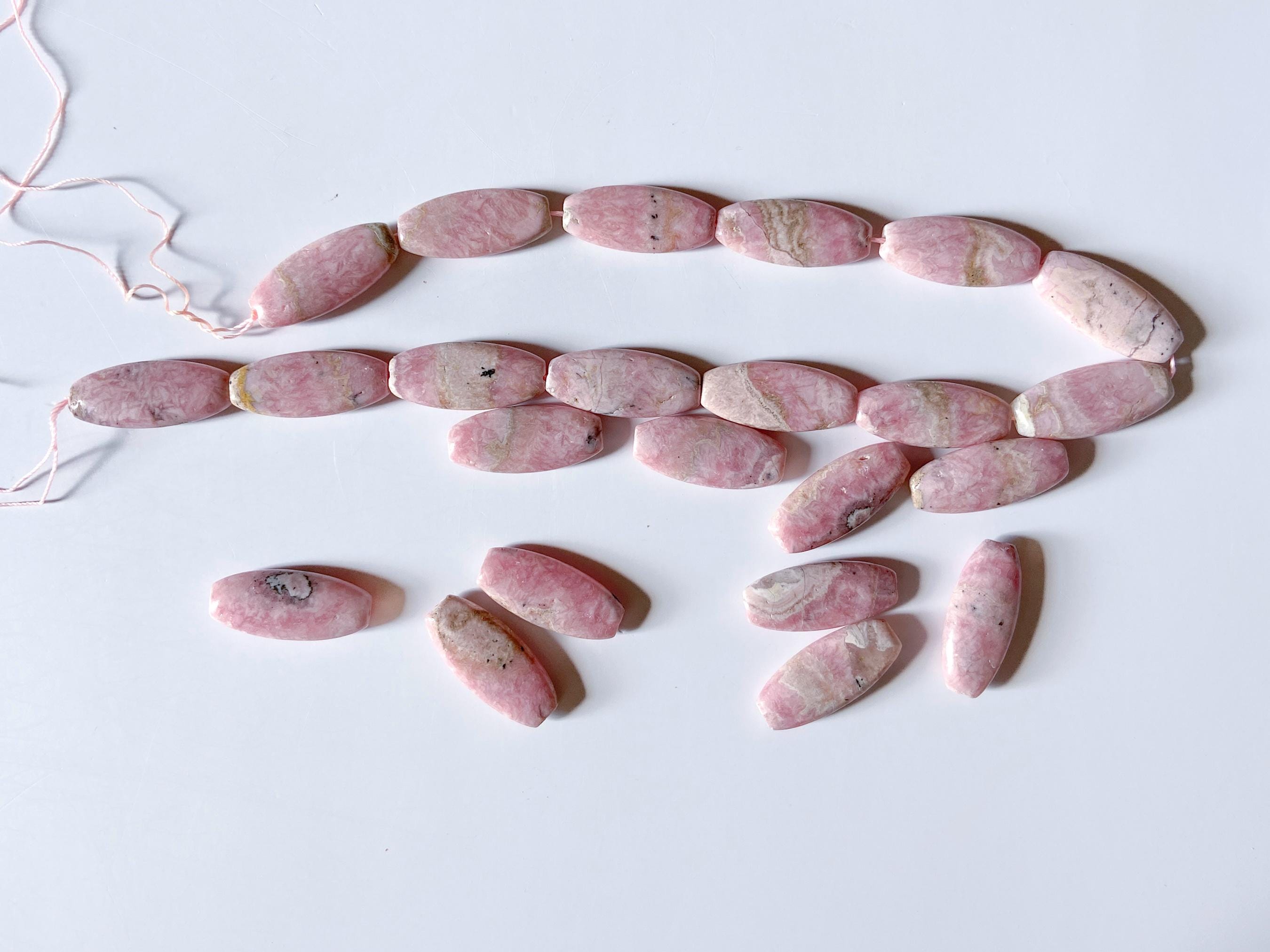 Pink Rhodochrosite Long Oval Beads. Rare Designer Stone. Focal Stone 13x30mm. Pink Rhodochrosite Long Oval Beads. Rare Designer Stone. Focal Stone 13x30mm.