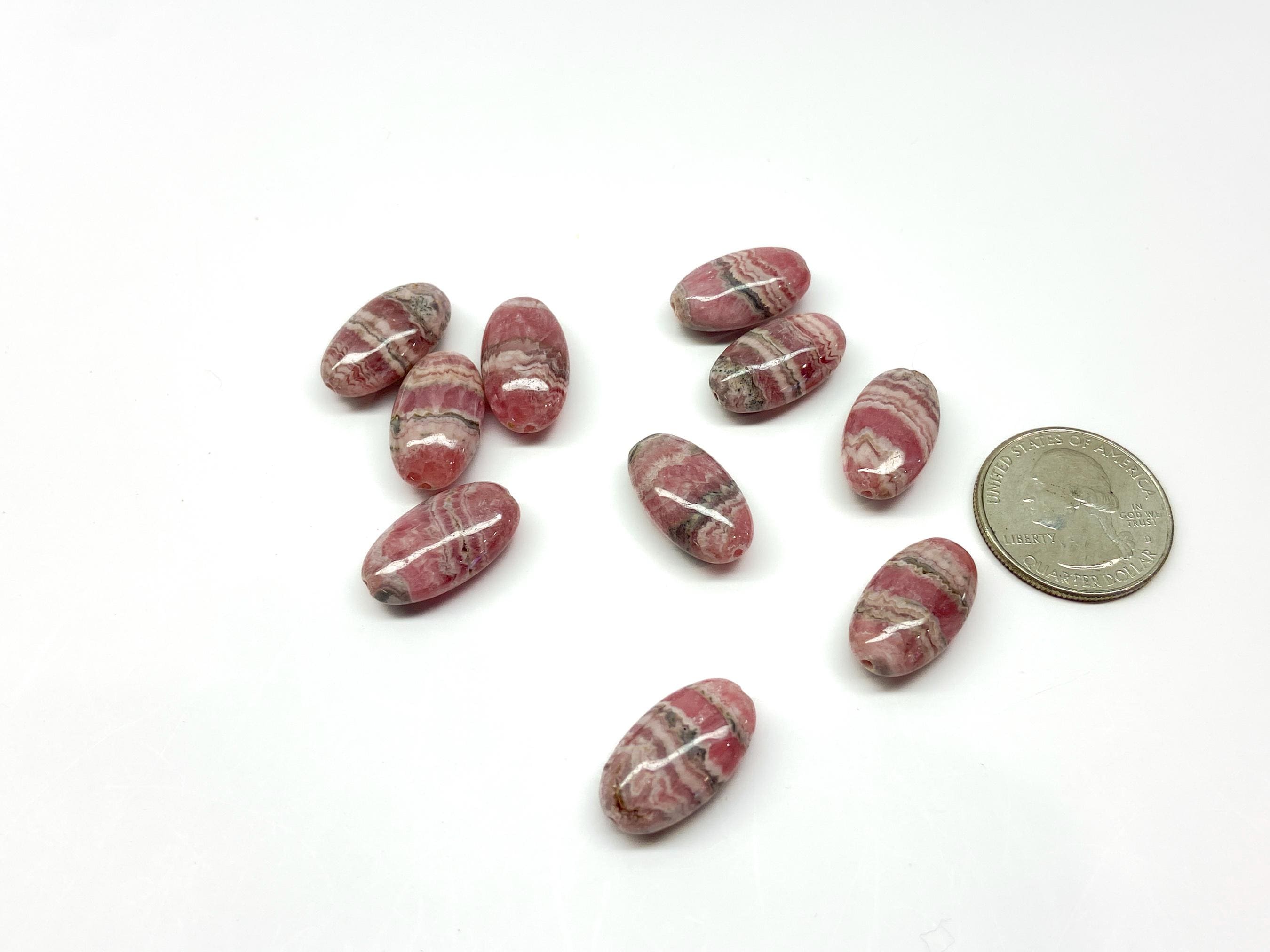 Pink Rhodochrosite Oval Gemstone Bead 11x20mm. One Bead/five Beads Pink Rhodochrosite Oval Gemstone Bead 11x20mm. One Bead/five Beads