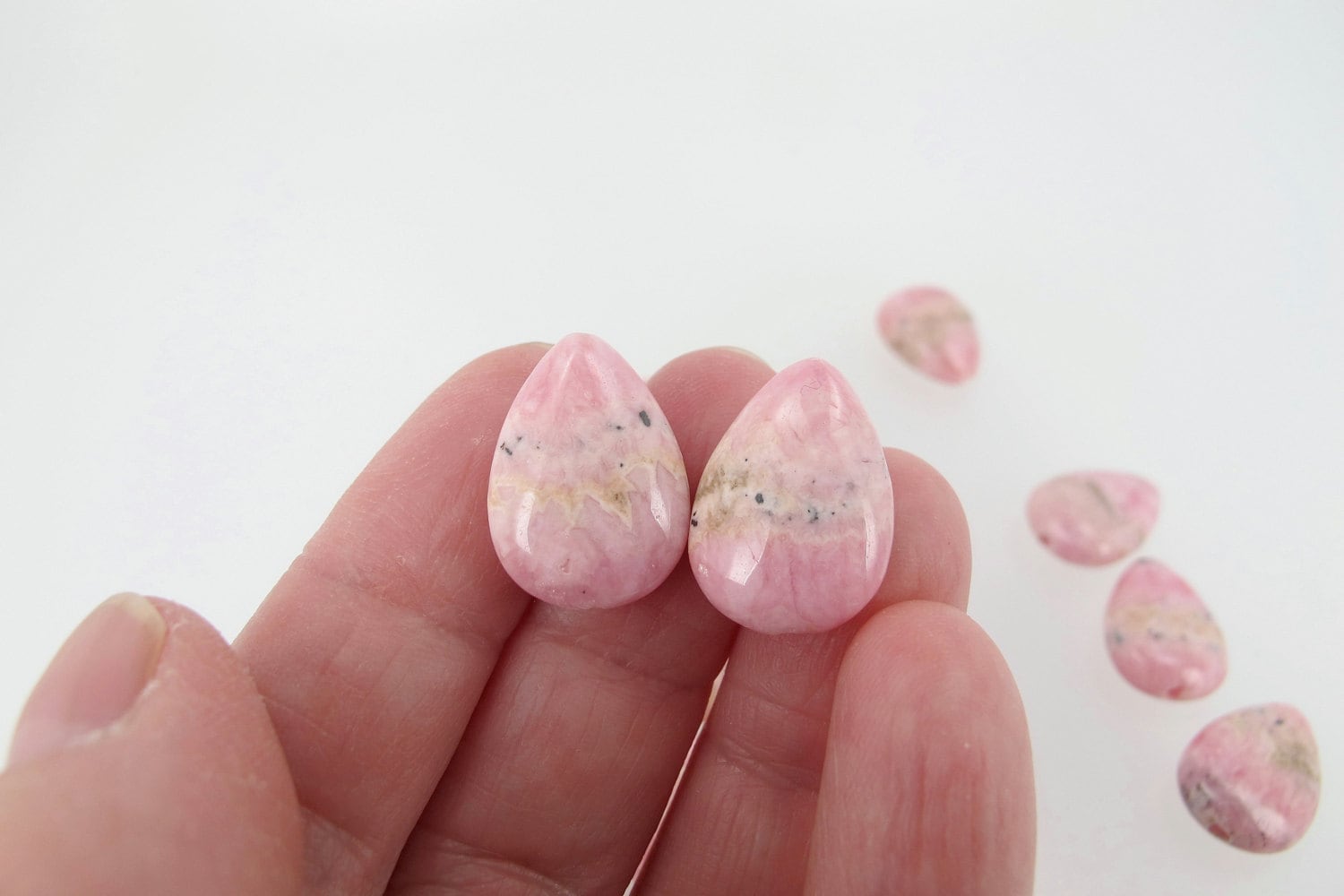 Pink Rhodochrosite Pear Beads: Genuine Gemstone Jewelry Making (13x18mm)