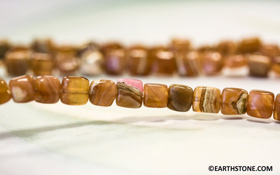 S/ Brown Rhodochrosite 6x6mm Flat Square Beads 16" Strand Not Dyed Gemstone Beads For Jewelry Making