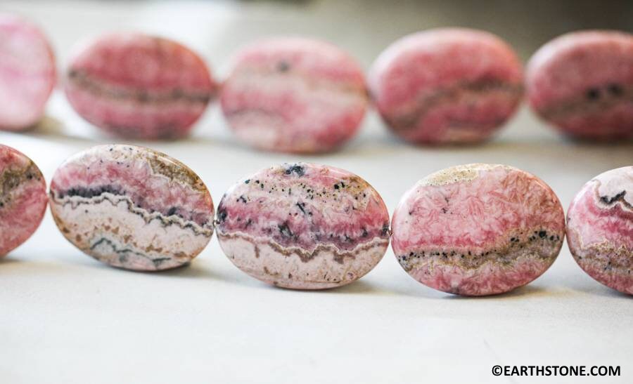 Rhodochrosite 25x35mm/ 30x40mm/ 35x45mm Flat Oval Beads 16" Strand