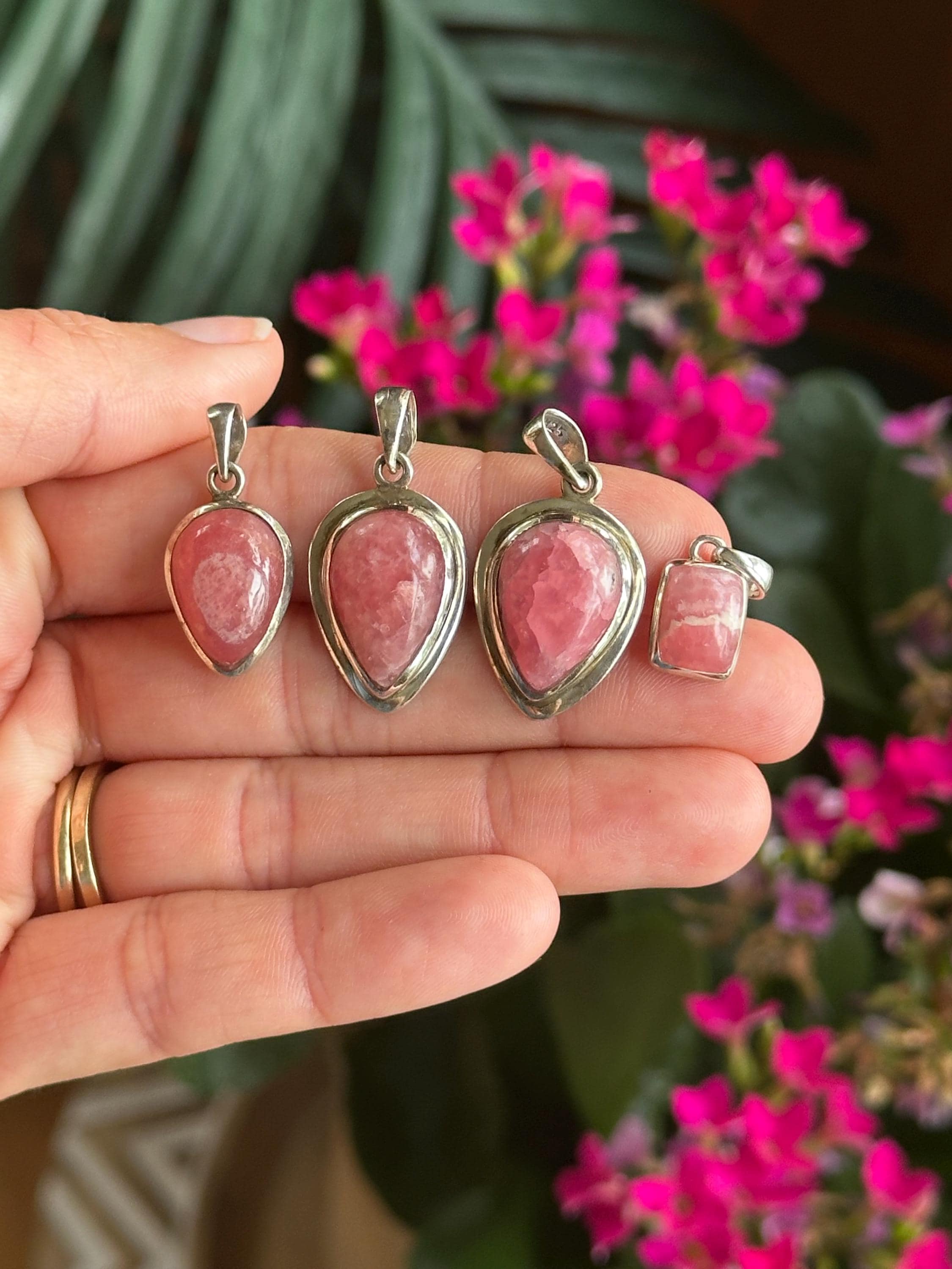 Rhodochrosite .925 Sterling Silver Pendant Necklace Rhodochrosite .925 Sterling Silver Pendant Necklace