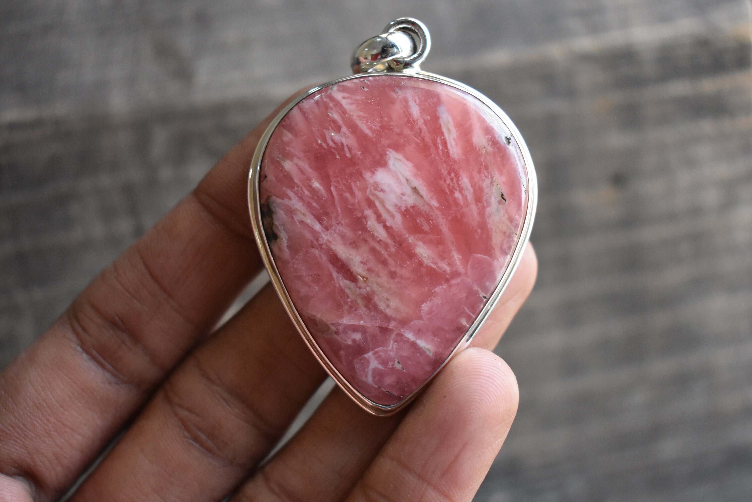 Aaa Rhodochrosite 925 Silver Pendant, Pink Gemstone