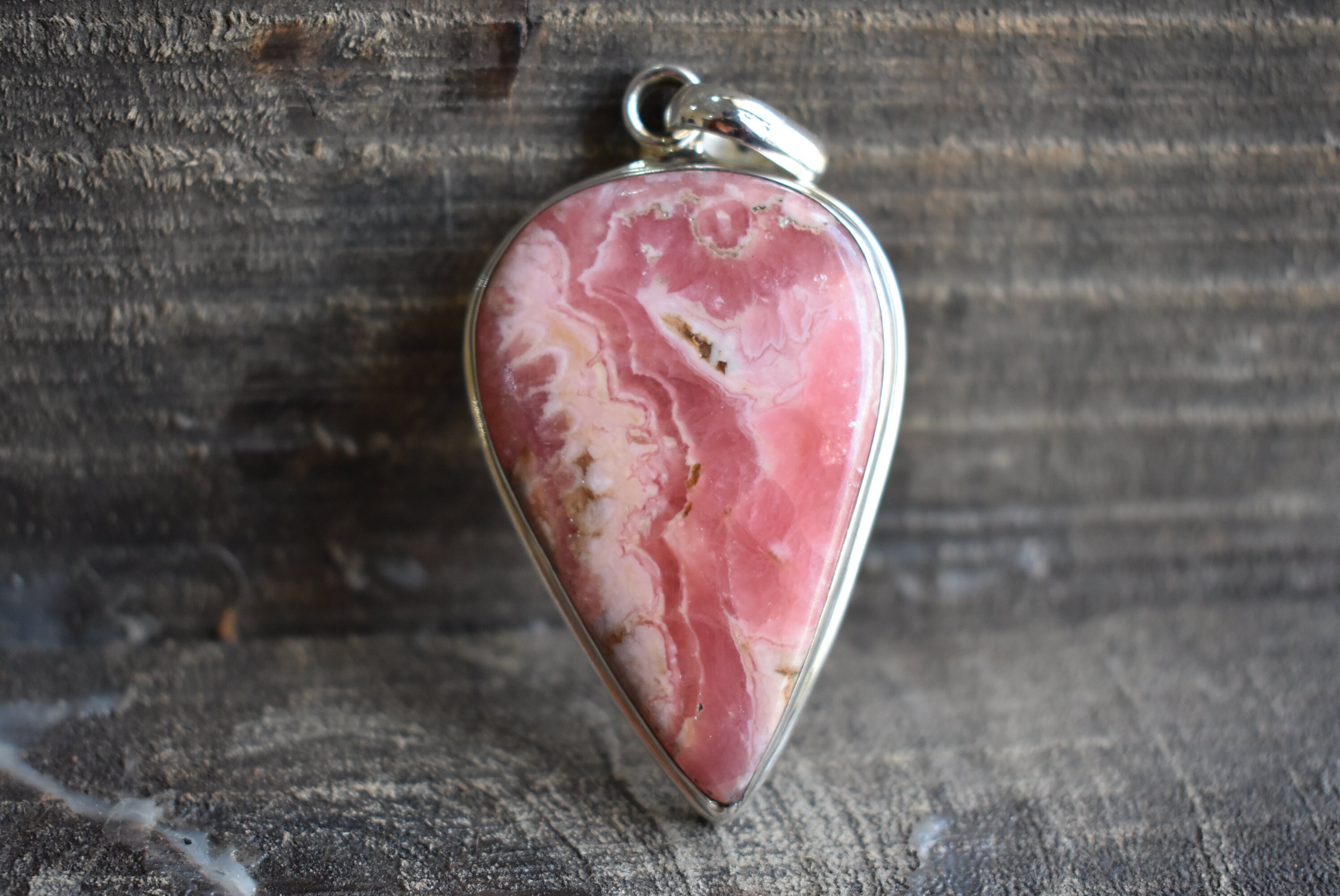 Aaa Rhodochrosite Pendant, 925 Sterling Silver, Pink Gemstone