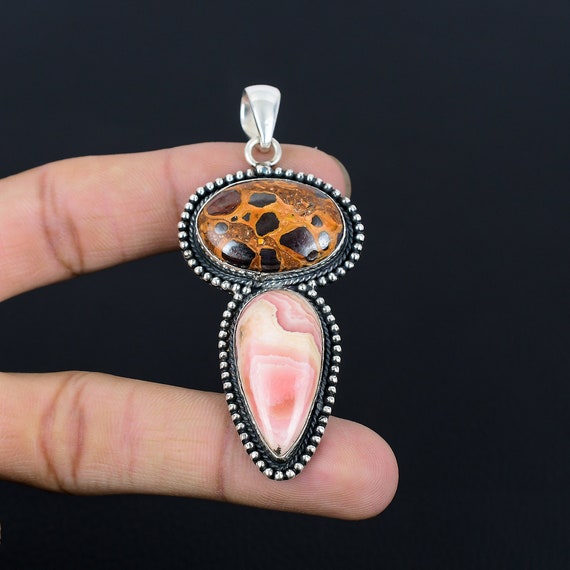 Bauxite Rhodochrosite Pendant: Handmade Sterling Silver Vintage Jewelry
