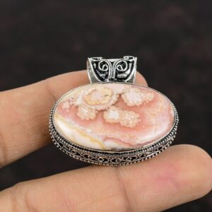 Rhodochrosite Gemstone Pendant, Handmade 925 Sterling Silver Rhodochrosite Gemstone Pendant, Handmade 925 Sterling Silver