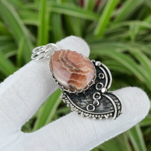 Handmade Rhodochrosite Pendant: 925 Sterling Silver Gemstone Jewelry Handmade Rhodochrosite Pendant: 925 Sterling Silver Gemstone Jewelry