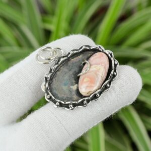 Handmade Rhodochrosite 925 Sterling Silver Pendant: Minimalist Gemstone Jewelry Handmade Rhodochrosite 925 Sterling Silver Pendant: Minimalist Gemstone Jewelry
