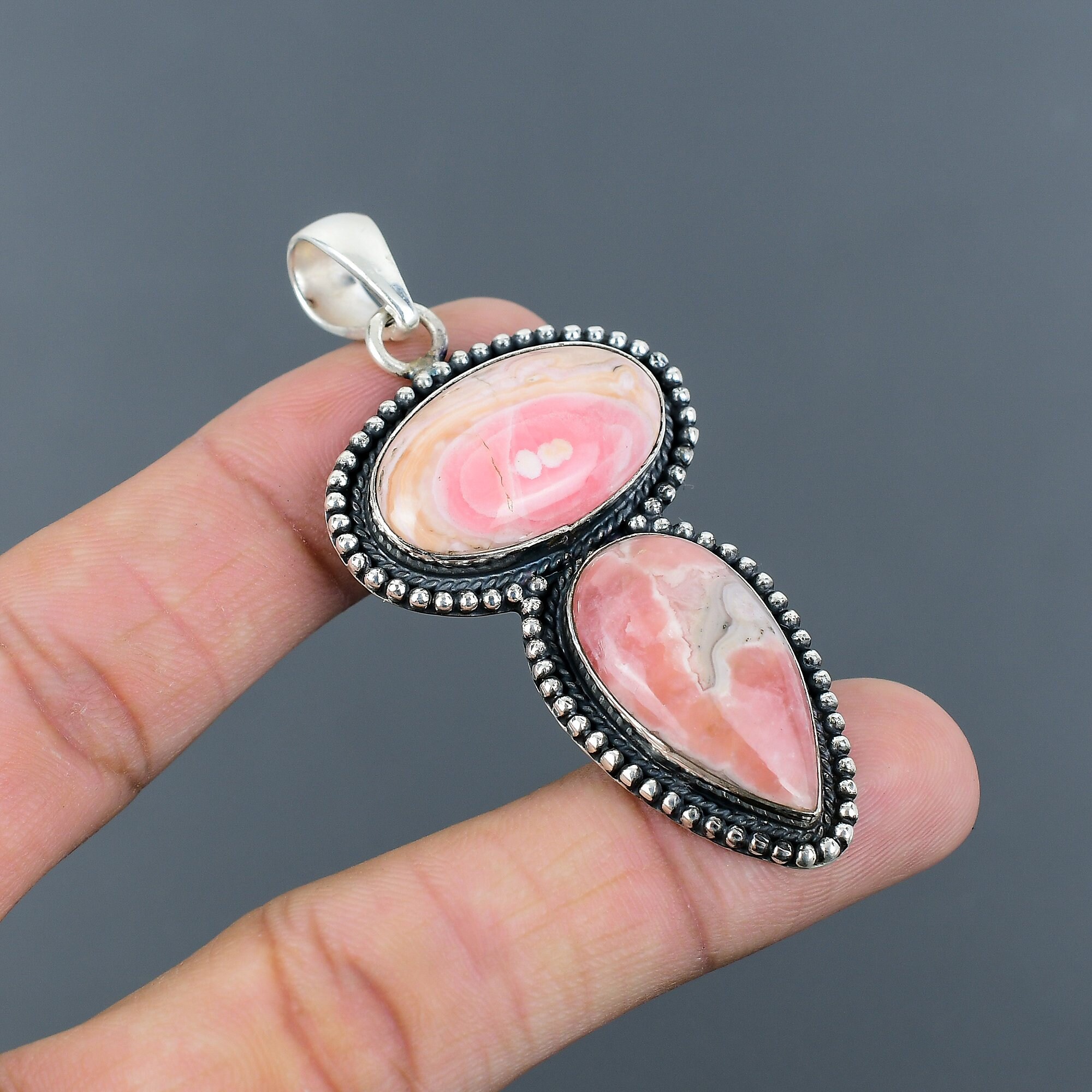 Handmade Rhodochrosite 925 Sterling Silver Pendant: Dainty Gemstone Jewelry