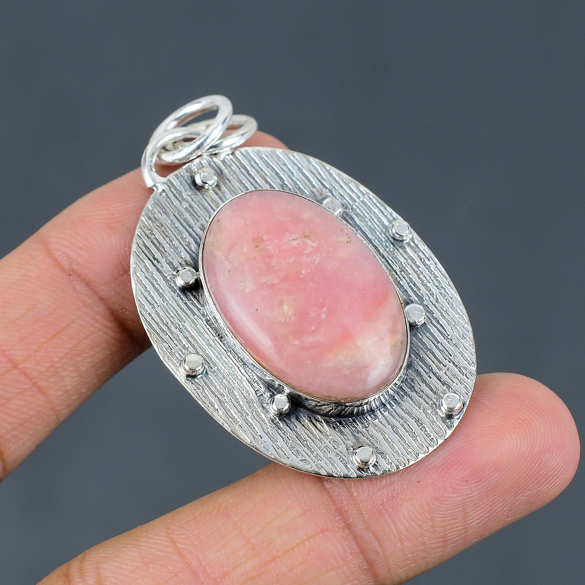 Handmade Rhodochrosite Pendant: 925 Sterling Silver Gemstone Jewelry