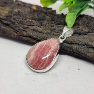 Handmade Rhodochrosite Pendant: 925 Sterling Silver, Hippie Jewelry Handmade Rhodochrosite Pendant: 925 Sterling Silver, Hippie Jewelry
