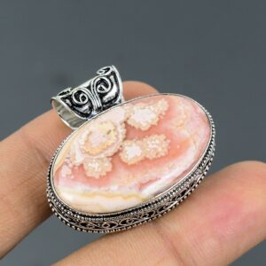 Rhodochrosite Pendant: Handmade 925 Sterling Silver Boho Jewelry Rhodochrosite Pendant: Handmade 925 Sterling Silver Boho Jewelry