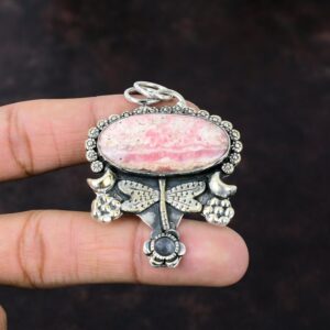 Handmade Rhodochrosite Dragonfly Pendant: Boho Sterling Silver Jewelry Handmade Rhodochrosite Dragonfly Pendant: Boho Sterling Silver Jewelry