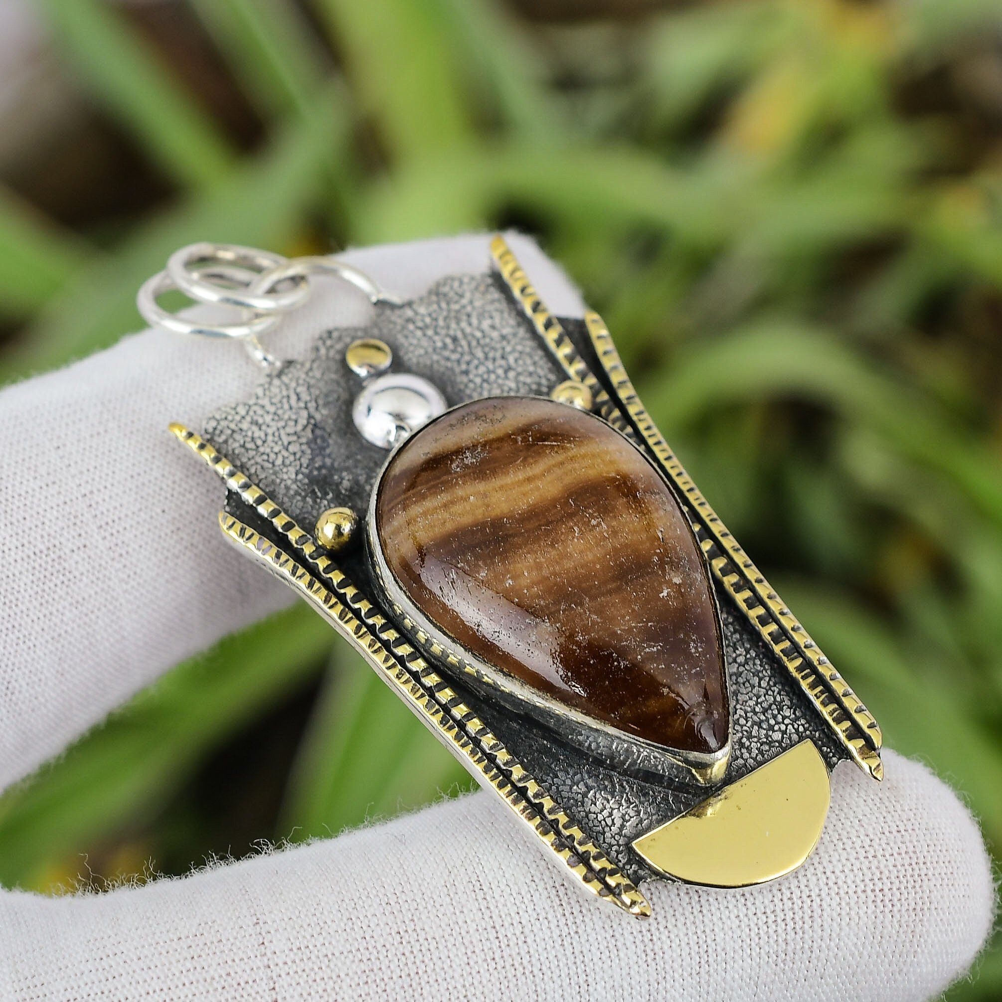 Handmade Honey Rhodochrosite Pendant: 925 Sterling Silver, 18k Gold Plated