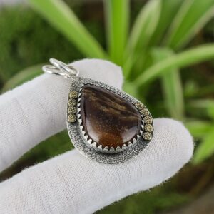 Handmade Honey Rhodochrosite Pendant: 925 Sterling Silver, 18K Gold Plated Handmade Honey Rhodochrosite Pendant: 925 Sterling Silver, 18K Gold Plated