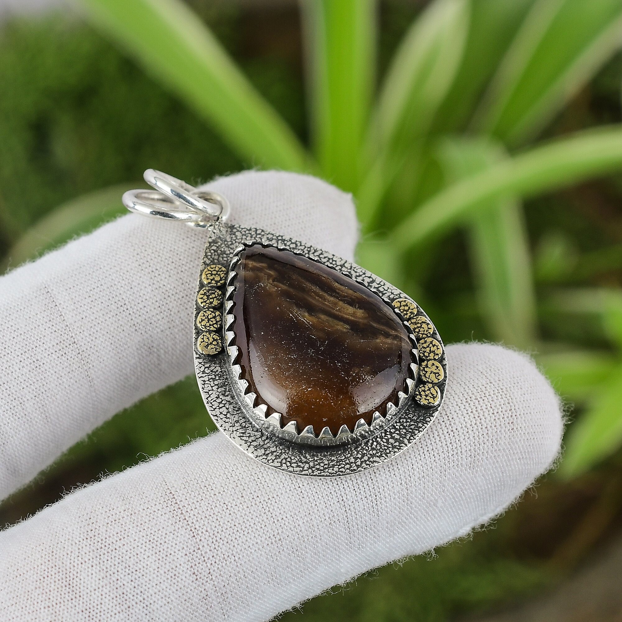 Handmade Honey Rhodochrosite Pendant: 925 Sterling Silver, 18k Gold Plated
