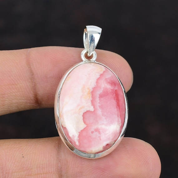 Handmade Rhodochrosite Pendant: Oval Gemstone, 925 Sterling Silver