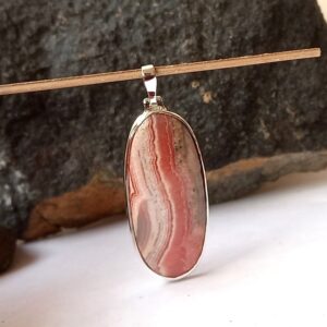 Handmade Rhodochrosite Pendant: Oval Pink Gemstone, 925 Sterling Silver Handmade Rhodochrosite Pendant: Oval Pink Gemstone, 925 Sterling Silver