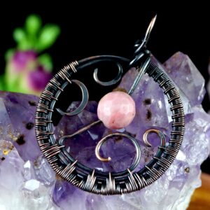 Handmade Patinated Copper Pendant, Rhodochrosite Bead, Artisan Jewelry Handmade Patinated Copper Pendant, Rhodochrosite Bead, Artisan Jewelry