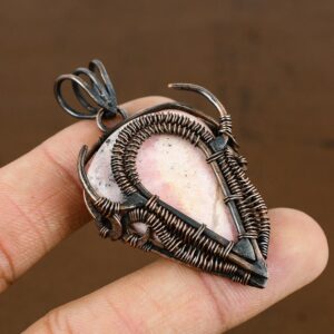Handmade Rhodochrosite Pear Pendant: Copper Wire Wrapped Jewelry Handmade Rhodochrosite Pear Pendant: Copper Wire Wrapped Jewelry