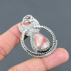 Handmade Pear Rhodochrosite Pendant: Ethnic Sterling Silver Jewelry Handmade Pear Rhodochrosite Pendant: Ethnic Sterling Silver Jewelry