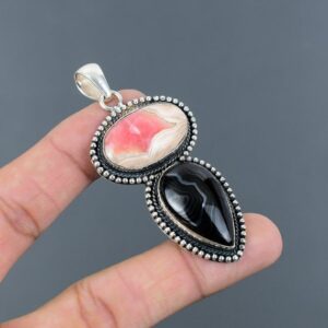 Handmade Rhodochrosite Psilomelane Pendant: 925 Sterling Silver Gemstone Jewelry Handmade Rhodochrosite Psilomelane Pendant: 925 Sterling Silver Gemstone Jewelry