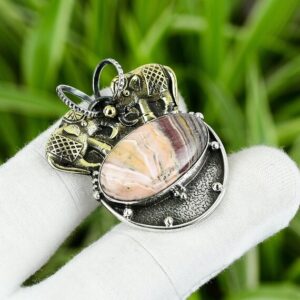 Handmade Rhodochrosite Pendant: Sterling Silver, 18K Gold Butterfly Jewelry Handmade Rhodochrosite Pendant: Sterling Silver, 18K Gold Butterfly Jewelry
