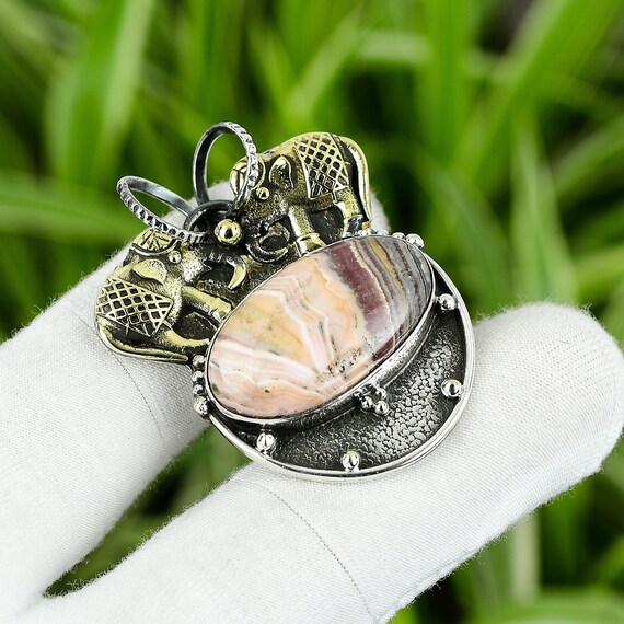 Handmade Rhodochrosite Pendant: Sterling Silver Gemstone Jewelry