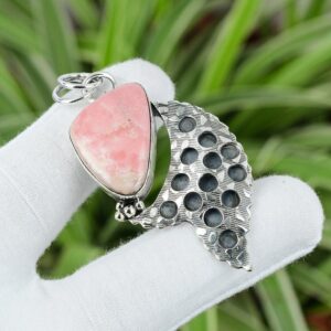 Handmade Rhodochrosite Pendant: Trillion 925 Sterling Silver Gemstone Jewelry Handmade Rhodochrosite Pendant: Trillion 925 Sterling Silver Gemstone Jewelry