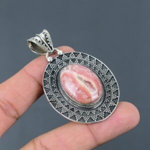 Handmade Rhodochrosite Pendant: Vintage 925 Sterling Silver Jewelry Handmade Rhodochrosite Pendant: Vintage 925 Sterling Silver Jewelry