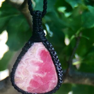 Rhodochrosite Necklace For Women, Rhodochrosite Pendant Necklace, Pink Stone Necklace, Macrame Gemstone Pendant, Macrame Stone Necklace