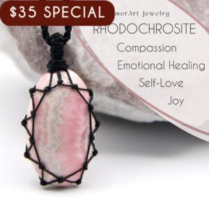 Rhodochrosite Necklace, Pink Jewelry For Women, Macrame Stone Pendant Necklace, Birthday Gift For Her Rhodochrosite Necklace, Pink Jewelry For Women, Macrame Stone Pendant Necklace, Birthday Gift For Her