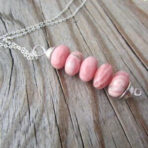 Rhodochrosite Necklace, pink stone pendant, bright pink gemstone amulet