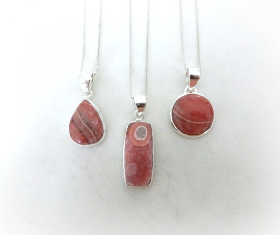 Rhodochrosite Necklace Sterling Silver • Rhodochrosite Pendant • Genuine Natural Rhodochrosite • Sterling Rhodochrosite Necklace
