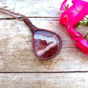 Rhodocrosite macrame necklace, heart chakra, gemstone pendant, jewelry trends, gift ideas for therapists, pink gemstone, gifts for her Rhodocrosite macrame necklace, heart chakra, gemstone pendant, jewelry trends, gift ideas for therapists, pink gemstone, gifts for her