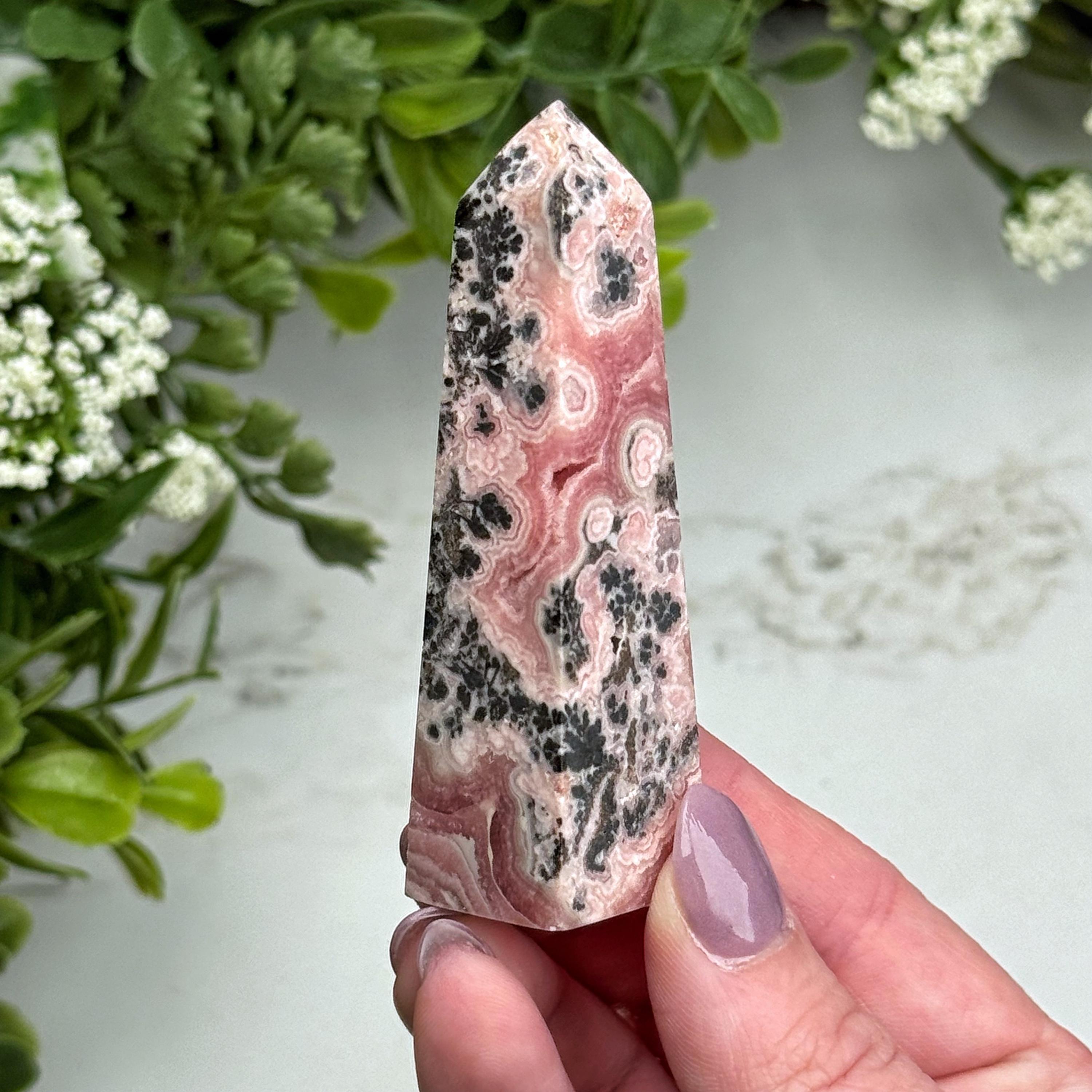 Rhodochrosite Point | 58g | - #10 (polished Pink Crystal Tower, Heart Chakra, Healing Stone, Love)