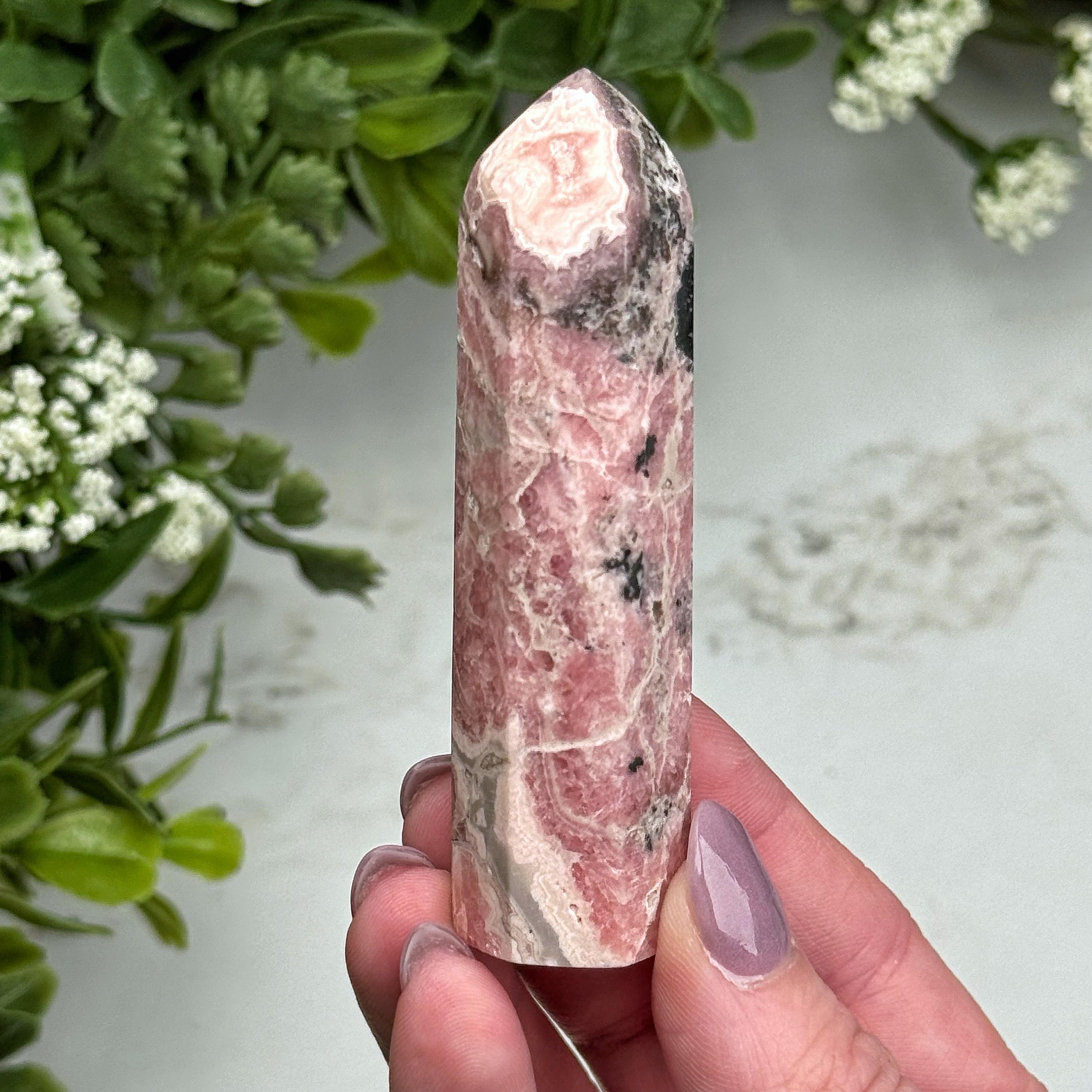 Rhodochrosite Point | 66g | - #11 (polished Pink Crystal Tower, Heart Chakra, Healing Stone, Love)