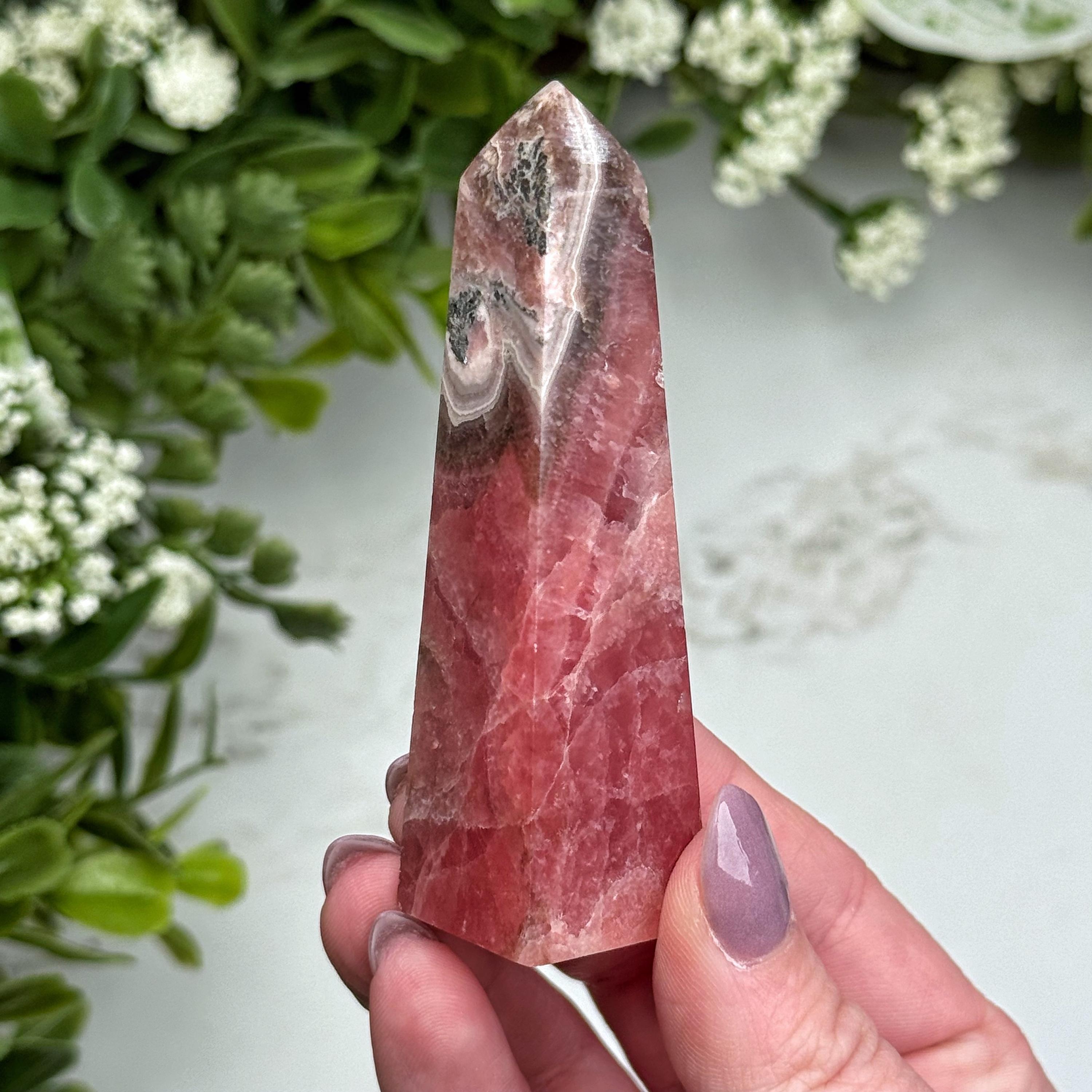 Rhodochrosite Point | 71g | - #5 (polished Pink Crystal Tower, Heart Chakra, Healing Stone, Love)