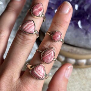 Rhodochrosite Ring, .925 Sterling Silver, Minimalist, Statement, Fitted