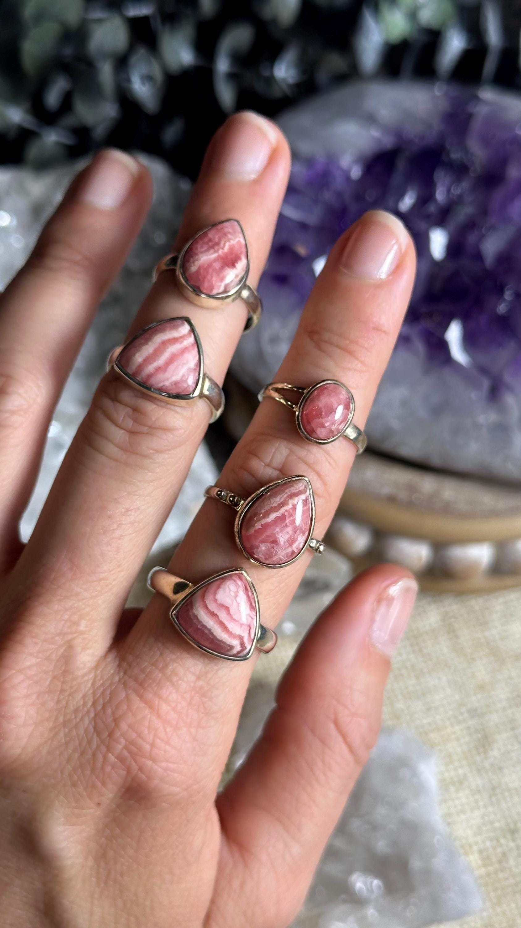 Rhodochrosite Ring, .925 Sterling Silver, Minimalist, Statement, Fitted