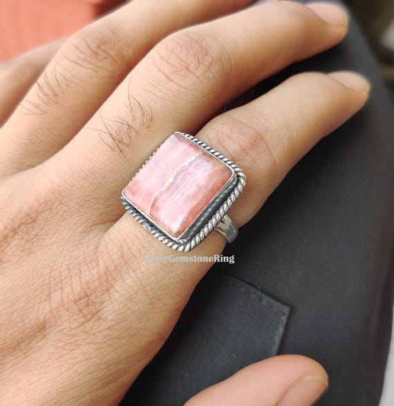 Rhodochrosite Ring: 925 Sterling Silver Gemstone Jewelry