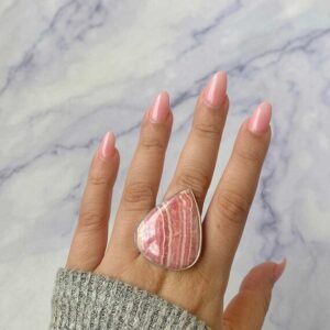 Rhodochrosite Adjustable Ring / 925 Sterling Silver / Healing Gemstone / Gifts for her / Pear Cab / Rhodochrosite Statement Ring / RDC-R-44.