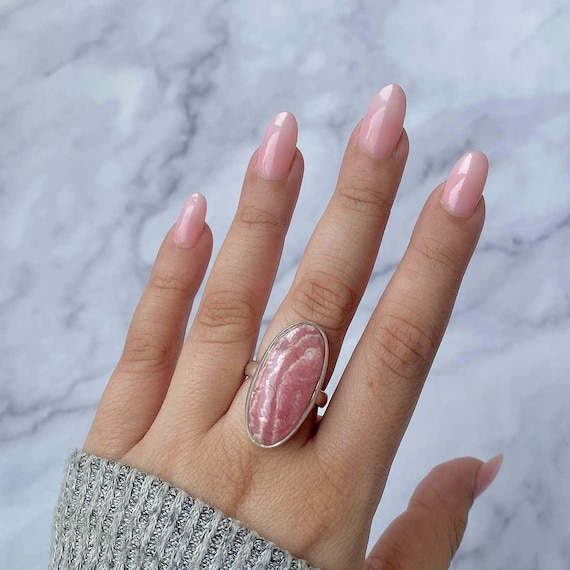 Rhodochrosite Adjustable Ring / 925 Sterling Silver / Healing Gemstone / Gifts For Her / Oval Cab / Rhodochrosite Statement Ring / Rdc-r-5.