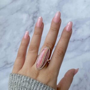Rhodochrosite Adjustable Ring / 925 Sterling Silver / Healing Gemstone / Gifts for her / Oval Cab / Rhodochrosite Statement Ring / RDC-R-18.
