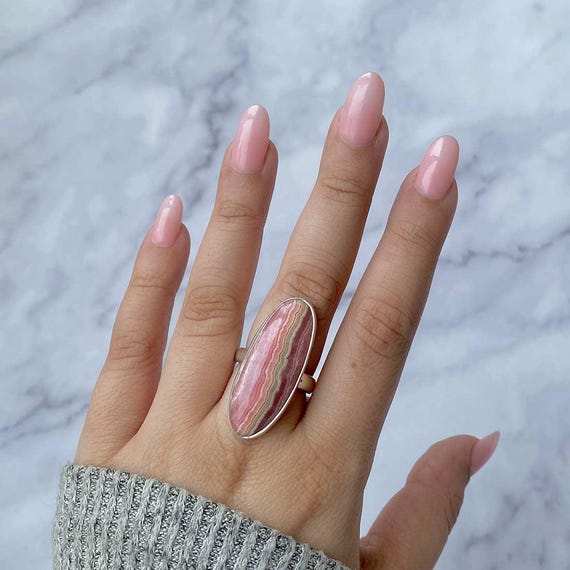 Rhodochrosite Adjustable Ring / 925 Sterling Silver / Healing Gemstone / Gifts For Her / Oval Cab / Rhodochrosite Statement Ring / Rdc-r-18.