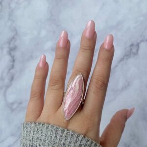 Rhodochrosite Adjustable Ring / 925 Sterling Silver / Healing Gemstone / Gifts for her / Marquise / Rhodochrosite Statement Ring / RDC-R-37.