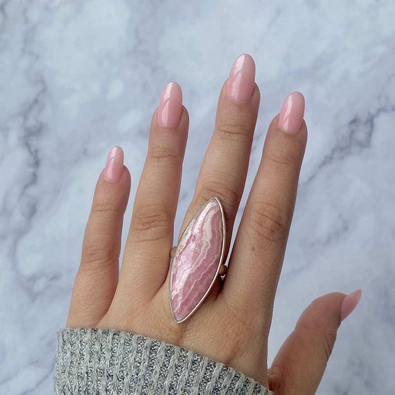 Rhodochrosite Adjustable Ring / 925 Sterling Silver / Healing Gemstone / Gifts For Her / Marquise / Rhodochrosite Statement Ring / Rdc-r-37.