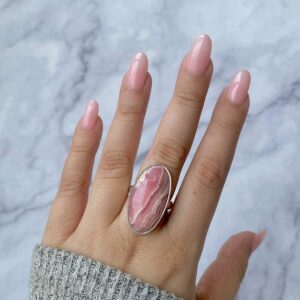 Rhodochrosite Adjustable Ring / 925 Sterling Silver / Healing Gemstone / Gifts for her / Oval Cab / Rhodochrosite Statement Ring / RDC-R-20.
