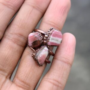Electroformed Rhodochrosite Copper Ring, Gemstone Jewelry