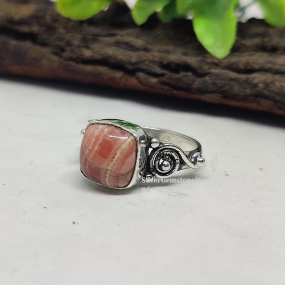 Rhodochrosite Gemstone Ring: 925 Sterling Silver Promise Ring Rhodochrosite Gemstone Ring: 925 Sterling Silver Promise Ring